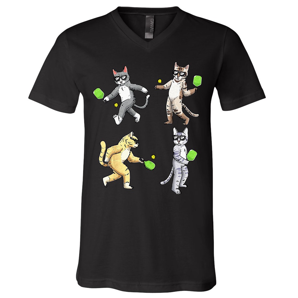 Cats Playing Pickleball V-Neck T-Shirt