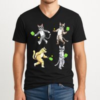 Cats Playing Pickleball V-Neck T-Shirt