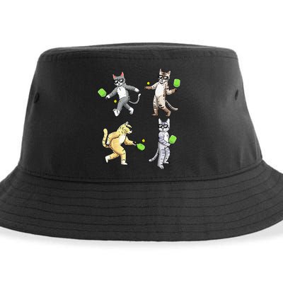Cats Playing Pickleball Sustainable Bucket Hat
