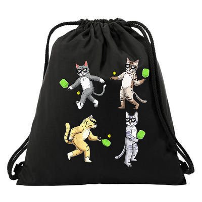 Cats Playing Pickleball Drawstring Bag