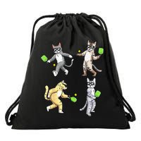 Cats Playing Pickleball Drawstring Bag