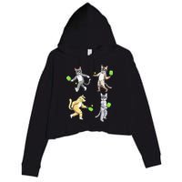 Cats Playing Pickleball Crop Fleece Hoodie
