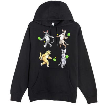Cats Playing Pickleball Premium Pullover Hoodie
