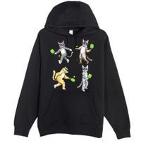 Cats Playing Pickleball Premium Pullover Hoodie