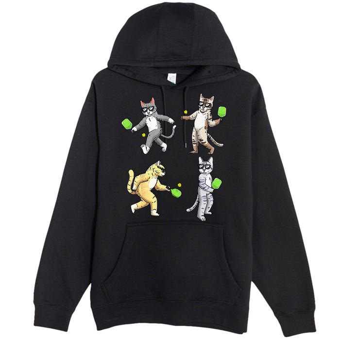 Cats Playing Pickleball Premium Pullover Hoodie
