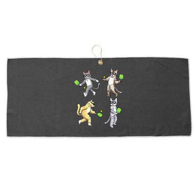 Cats Playing Pickleball Large Microfiber Waffle Golf Towel