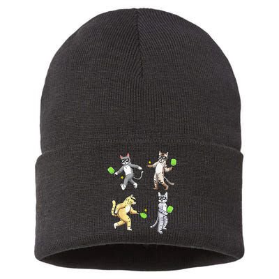 Cats Playing Pickleball Sustainable Knit Beanie