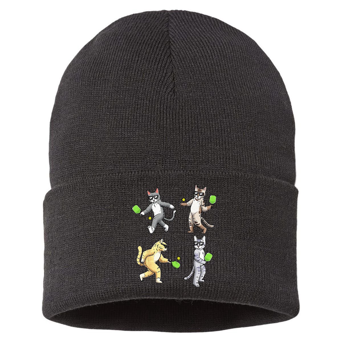 Cats Playing Pickleball Sustainable Knit Beanie