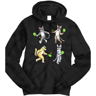 Cats Playing Pickleball Tie Dye Hoodie