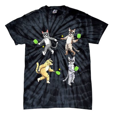 Cats Playing Pickleball Tie-Dye T-Shirt