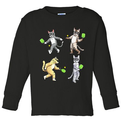 Cats Playing Pickleball Toddler Long Sleeve Shirt