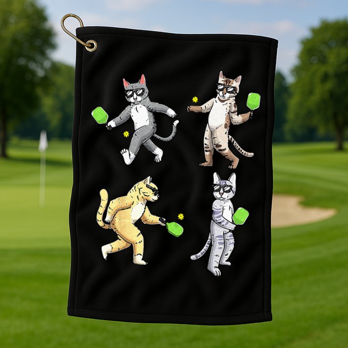 Cats Playing Pickleball Golf Towel