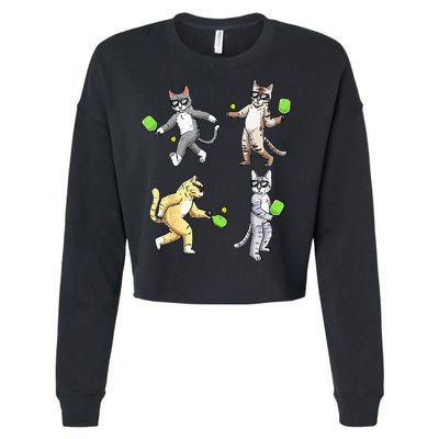 Cats Playing Pickleball Cropped Pullover Crew