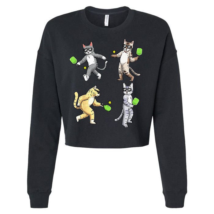 Cats Playing Pickleball Cropped Pullover Crew