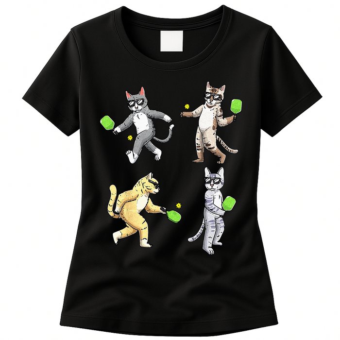 Cats Playing Pickleball Womens T-Shirt