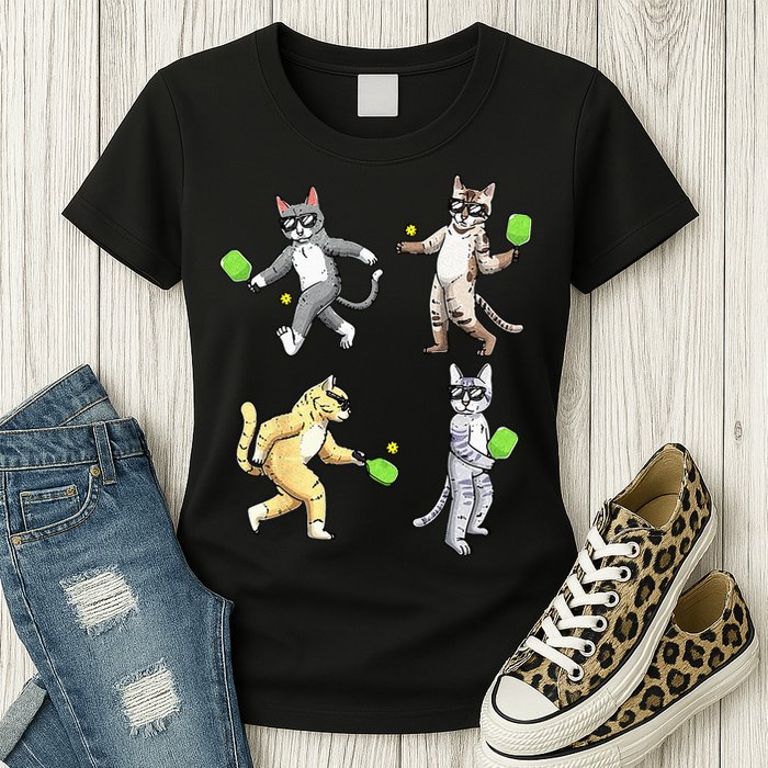 Cats Playing Pickleball Womens T-Shirt