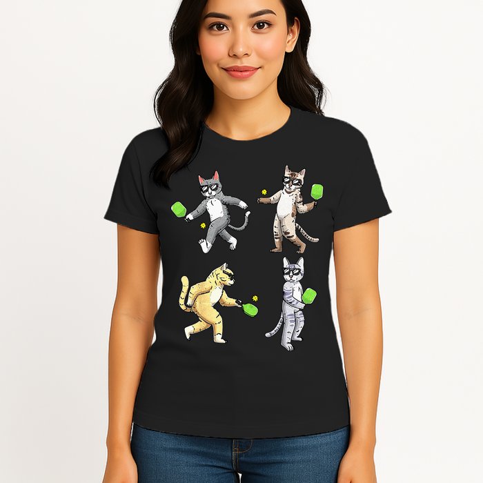 Cats Playing Pickleball Womens T-Shirt