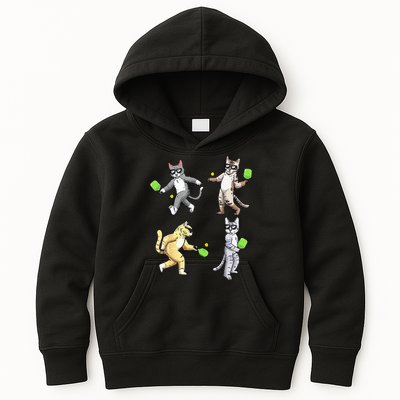 Cats Playing Pickleball Kids Hoodie