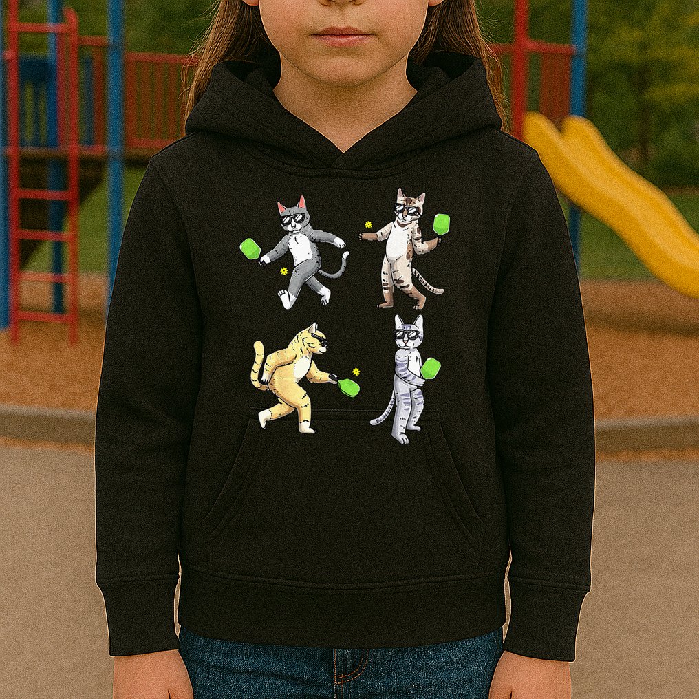 Cats Playing Pickleball Kids Hoodie