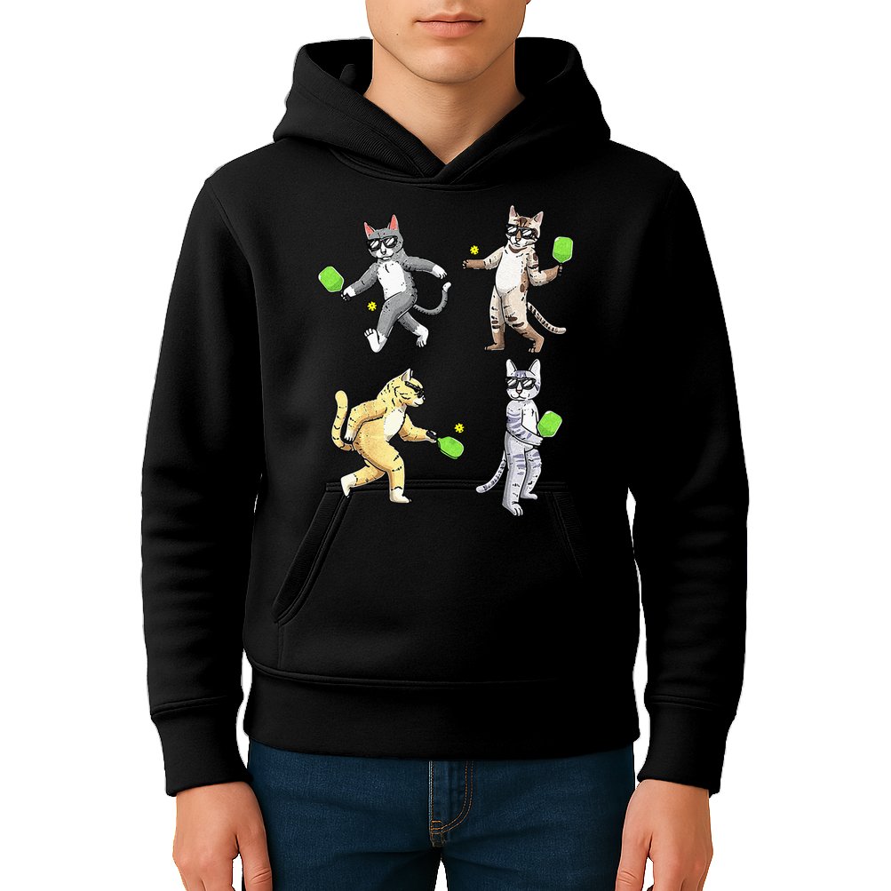 Cats Playing Pickleball Kids Hoodie