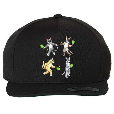 Cats Playing Pickleball Wool Snapback Cap