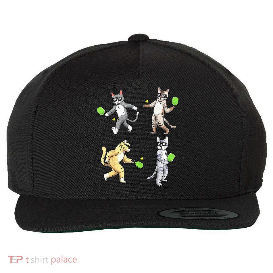 Cats Playing Pickleball Wool Snapback Cap