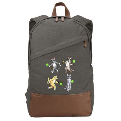 Cats Playing Pickleball Cotton Canvas Backpack