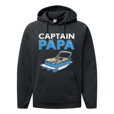 Captain Papa. Pontoon Boat Captain Performance Fleece Hoodie