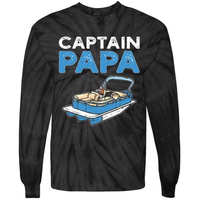 Captain Papa. Pontoon Boat Captain Tie-Dye Long Sleeve Shirt