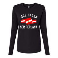 Camiseta Peruana Peruvian Flag Pride Peru Mujer Slang Women Womens Cotton Relaxed Long Sleeve T-Shirt