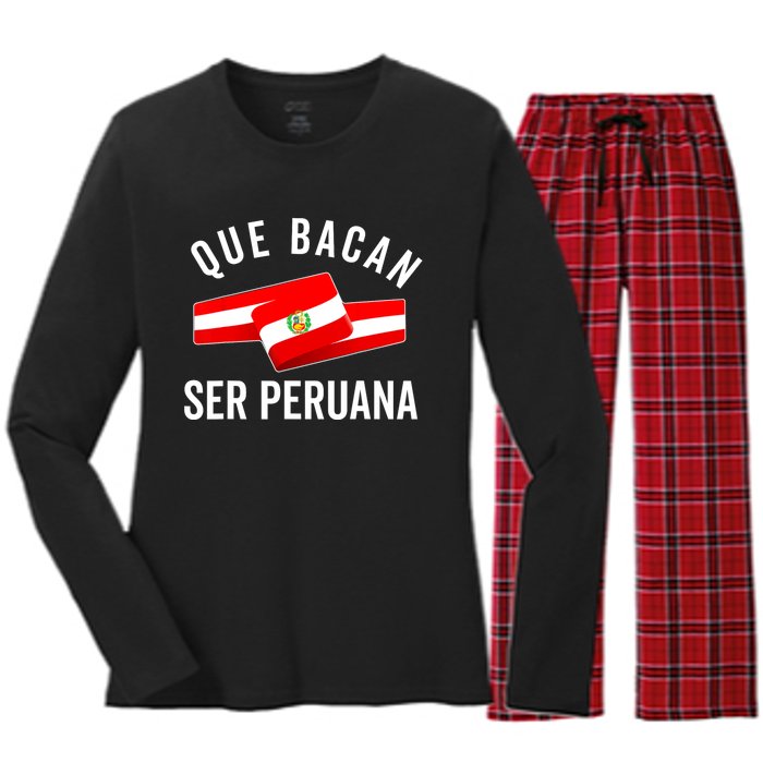 Camiseta Peruana Peruvian Flag Pride Peru Mujer Slang Women Women's Long Sleeve Flannel Pajama Set 