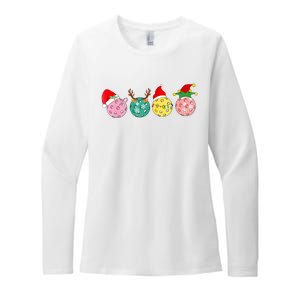 Christmas Pickleball Player Xmas Lights Reindeer Elf Women Womens CVC Long Sleeve Shirt