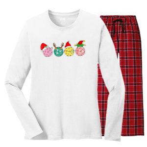 Christmas Pickleball Player Xmas Lights Reindeer Elf Women Women's Long Sleeve Flannel Pajama Set 