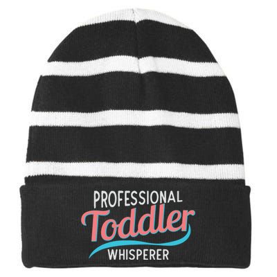 Childcare Provider Professional Whisperer Striped Beanie with Solid Band