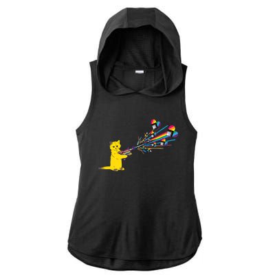 Cat Pew Pew Pride Ladies PosiCharge Tri-Blend Wicking Draft Hoodie Tank