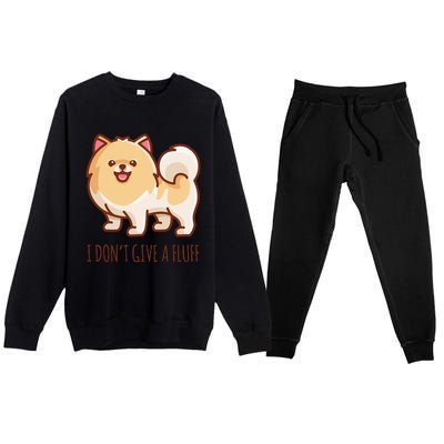 Cute Pomeranian Pom I don't give a fluff funny Premium Crewneck Sweatsuit Set