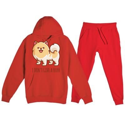 Cute Pomeranian Pom I don't give a fluff funny Premium Hooded Sweatsuit Set