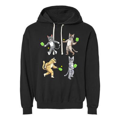Cats Playing Pickleball Garment-Dyed Fleece Hoodie