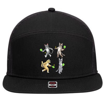 Cats Playing Pickleball 7 Panel Mesh Trucker Snapback Hat