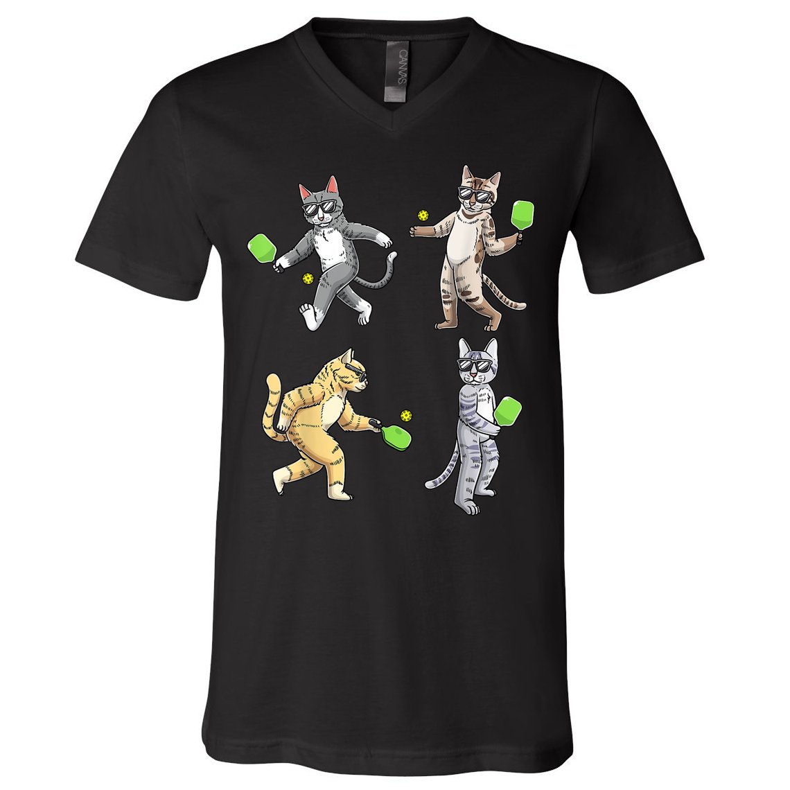 Cats Playing Pickleball V-Neck T-Shirt