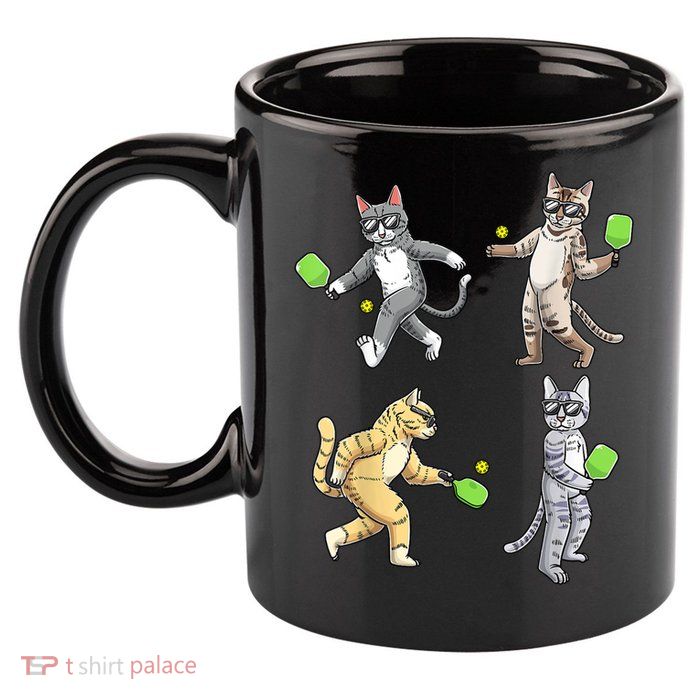 Cats Playing Pickleball 11oz C Handle Ceramic Mug