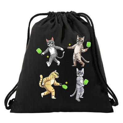 Cats Playing Pickleball Drawstring Bag