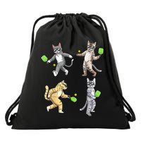 Cats Playing Pickleball Drawstring Bag