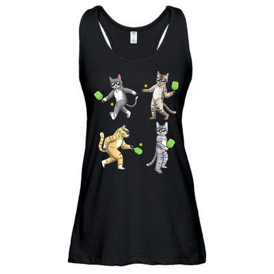 Cats Playing Pickleball Ladies Essential Flowy Tank