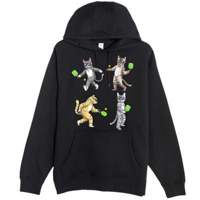Cats Playing Pickleball Premium Pullover Hoodie