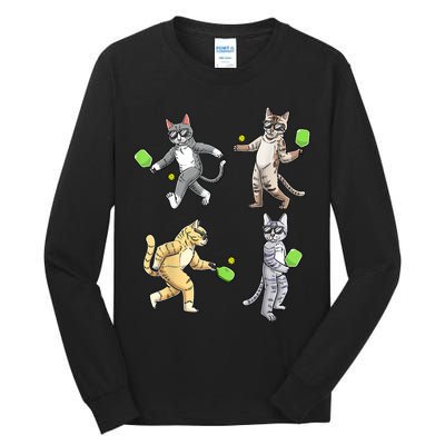 Cats Playing Pickleball Tall Long Sleeve T-Shirt