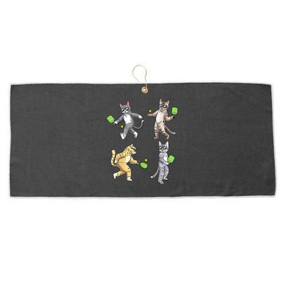Cats Playing Pickleball Large Microfiber Waffle Golf Towel