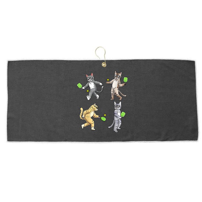 Cats Playing Pickleball Large Microfiber Waffle Golf Towel