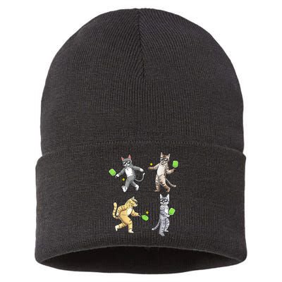Cats Playing Pickleball Sustainable Knit Beanie