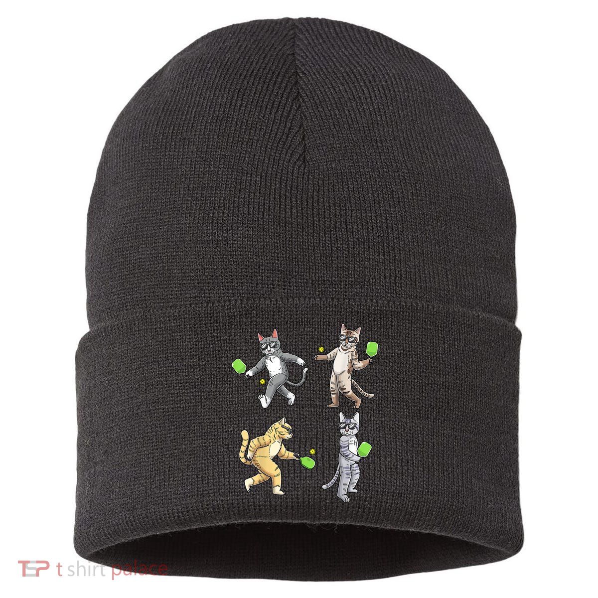 Cats Playing Pickleball Sustainable Knit Beanie